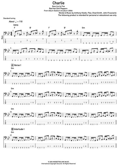 Charlie Arr Igor Sardi Bass By Red Hot Chili Peppers Sheet Music For