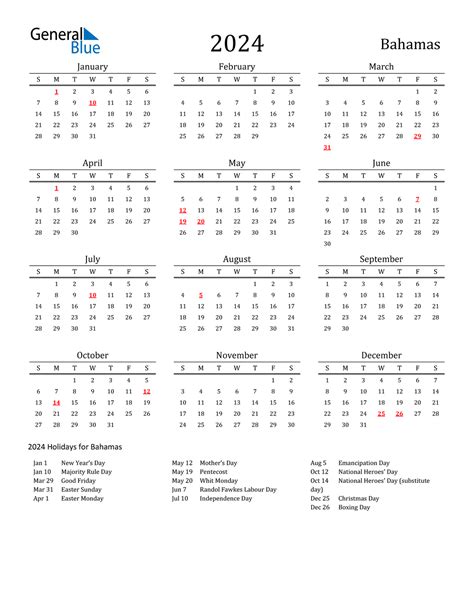 2024 Calendar Printable Bahamas 2024 CALENDAR PRINTABLE