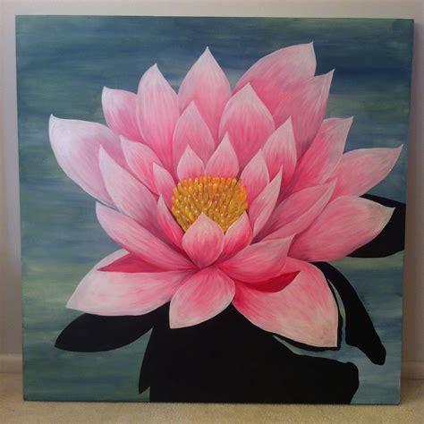 A Painting Of A Pink Flower On A Blue Background