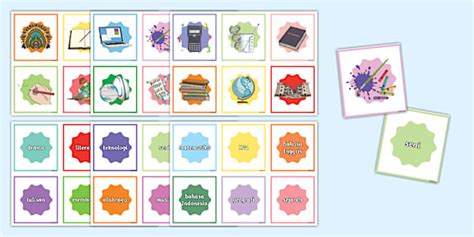 School Subjects Matching Cards Indonesian Lehrer Gemacht