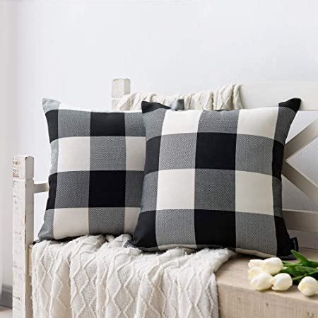 Amazon Anickal Set Of 2 Black And White Buffalo Check Plaid Pillow