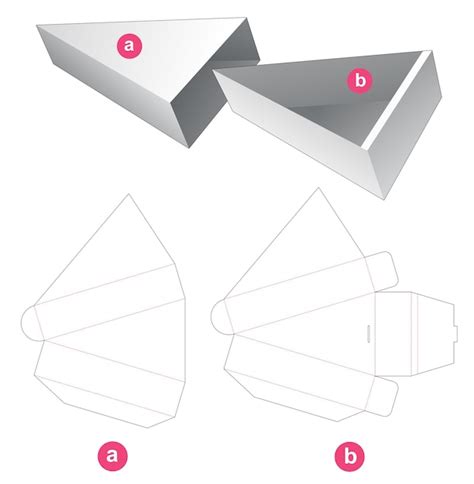 Caja triangular deslizante de cartón con plantilla troquelada de tapa