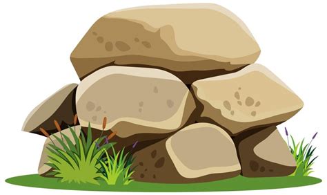 Premium Vector | Cartoon Stone Boulders with Greenery