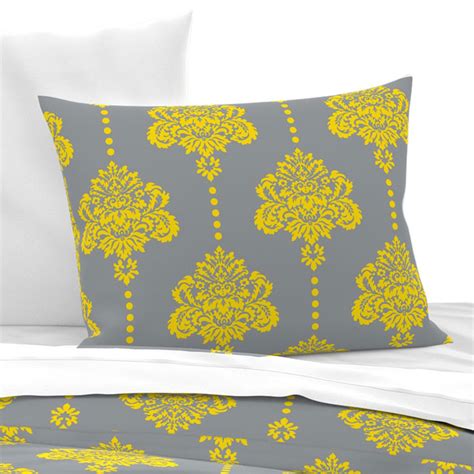 Pillow Sham Damask Yellow Gray Modern Large Scale Illuminating Yellow