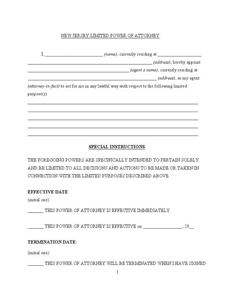 Free New Jersey Power Of Attorney Poa Forms Pdf Doc