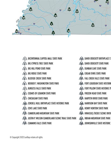 Tennessee State Parks Map Tennessee State Parks Checklist - Etsy