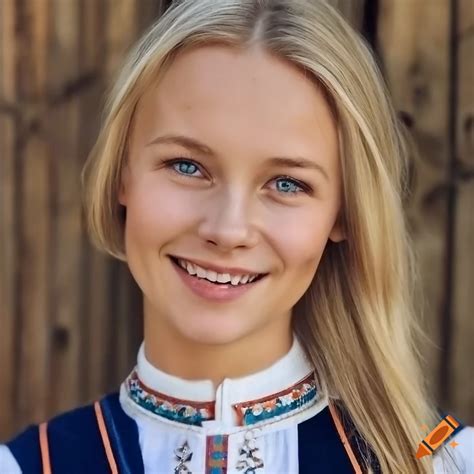 Young Pretty Nordic Woman Realistic Face Realistic Big Light Eyes