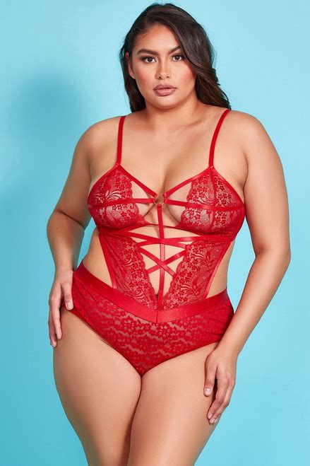 Plus Size Red Mercedes Lace Lingerie Teddy Spicy Lingerie