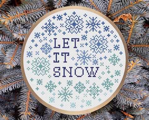 Let It Snow Cross Stitch Pattern Modern Cute Winter Snowflake Design