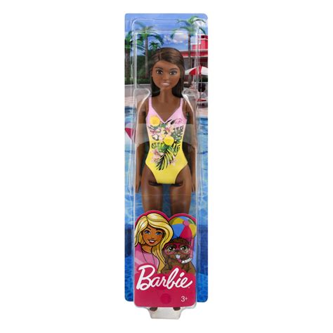 Save On Barbie Beach Doll With Yellow And Pink Patterned One Piece Swimsuit 3 Order Online