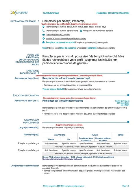 Europass Cv Template Free Cv Word Europass The Europass Curriculum Vitae Also Popularly