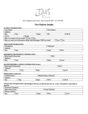 Fillable Online TMS New Patient Intake Form Mid Michigan TMS Fax