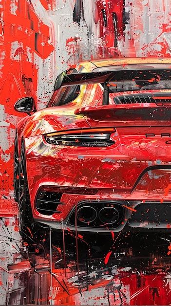 Modern Abstract Acrylic Painting Of Porsche Turbo S Premium Ai