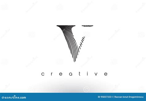 V Logo Design With Multiple Lines Und Schwarzweiss Farben Stock