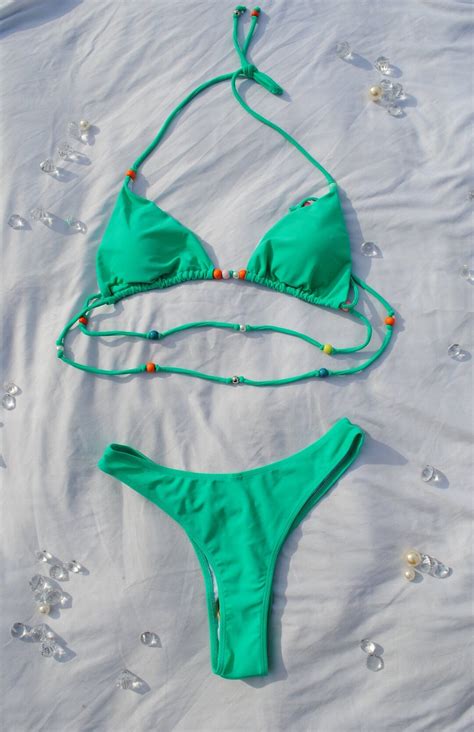 Retro Green Bikini Set Festival Rave Swimsuit Piece Swim Etsy