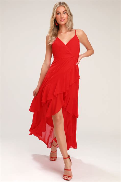 Lovely Red Dress Red Ruffled Maxi Dress Red High Low Dress Lulus