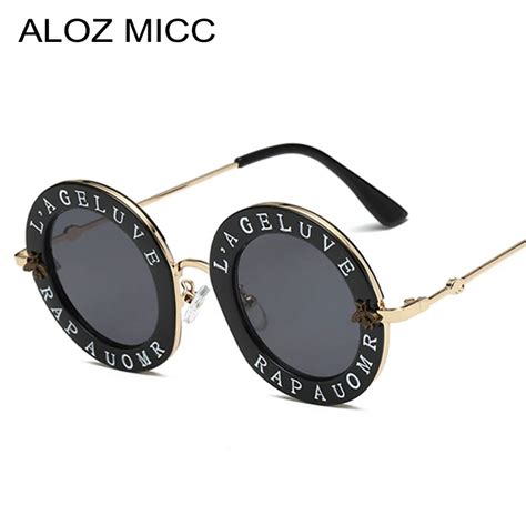 Aloz Micc Brand Retro Round Letters Sunglasses Women Luxury Letters Clear Frame Fashion Men Sun