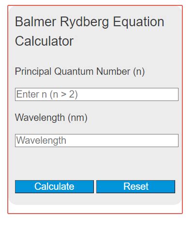 Balmer Rydberg Equation Calculator - Calculator Academy