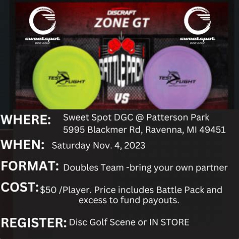 Sweet Spot Disc Golf Presents Discraft Zone Gt Battle Pack 2023