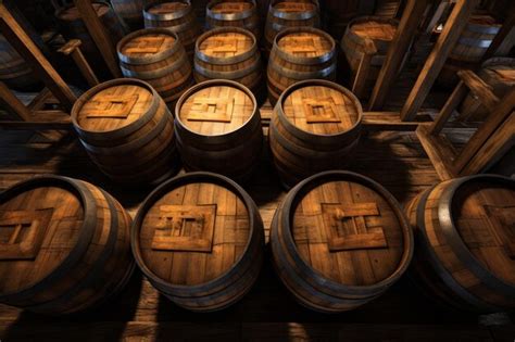 Premium Photo Vintage Wooden Barrels In Cellar