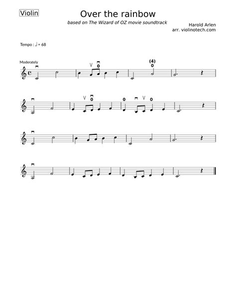 Over The Rainbow The Wizard Of Oz Easy Solo Violin Sheet Music For