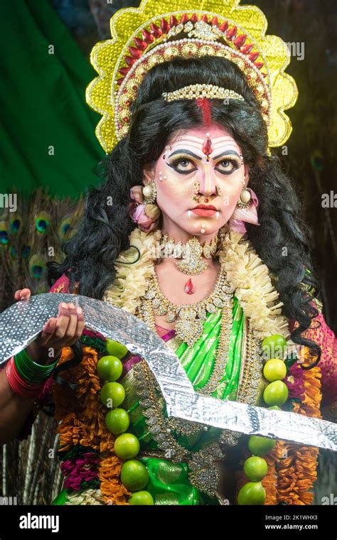 Concept Agomoni Shoot With Black Haired Indian Brunette Woman Face With