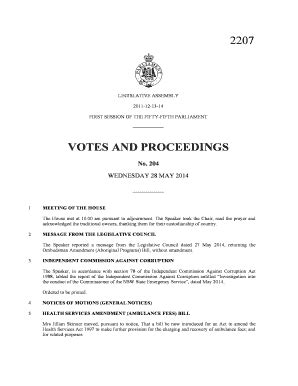 Fillable Online Parliament Nsw Gov Votes And Proceedings No 204