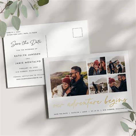 Our Adventure Begins Multi Photo Save The Date Foil Invitation