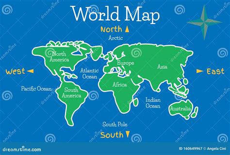 World Map Vector Illustration for Children with Continents and Oceans ...