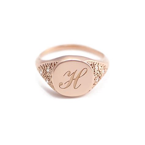 Initial Signet Ring Monogram Initial Diamond Signet Ring Name Signet