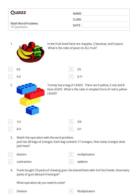 50 Math Word Problems Worksheets For 6th Grade On Quizizz Free