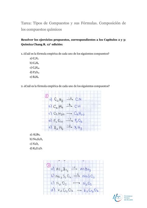 Tarea Tipos De Compuestos Y Sus Fórmulas Composición De Los Compuestos Químicos Tarea Tipos