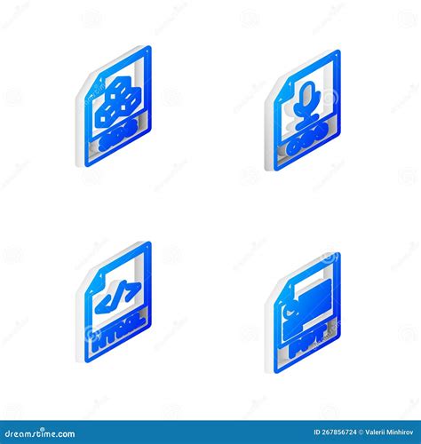 Set Isometric Line OGG File Document 3DS HTML And PPT Icon Vector