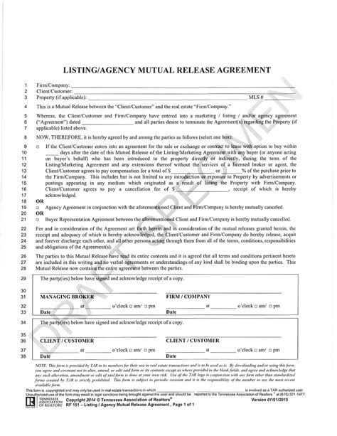 Free Mutual Release Agreement Contract Forms In Pdf Ms Word