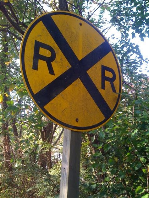 Railway Crossing Ahead Warning Sign Approaching The