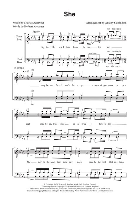 She by Elvis Costello - TTBB - Digital Sheet Music | Sheet Music Plus