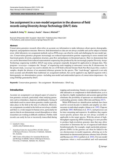 Sex Assignment In A Non Model Organism In The Absence Of Field Records