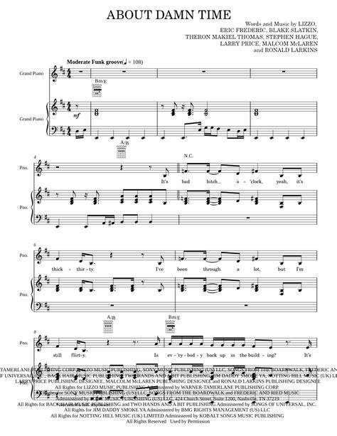 About Damn Time Sheet Music For Piano Vocals By Lizzo Official