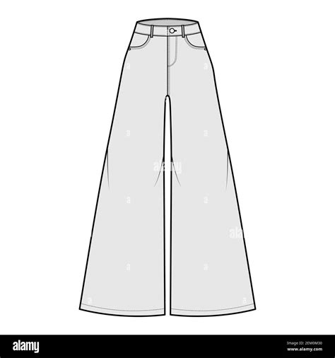 Jeans Baggy Wide Pants Denim Technical Fashion Illustration With Full