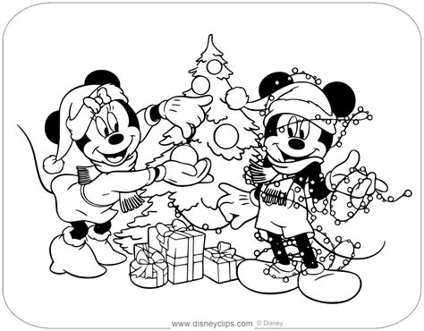 Coloring Page Of Mickey And Minnie Mouse Decorating A Christmas Tree