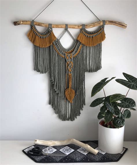 Large Macrame Wall Hanging Boho Feather Decor Bohemian Fibre Art Modern