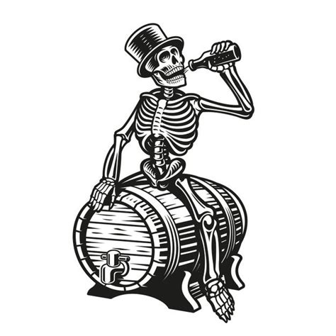 Premium Vector Skeleton Drinking A Bottle Of Beer Sitting On A Barrel