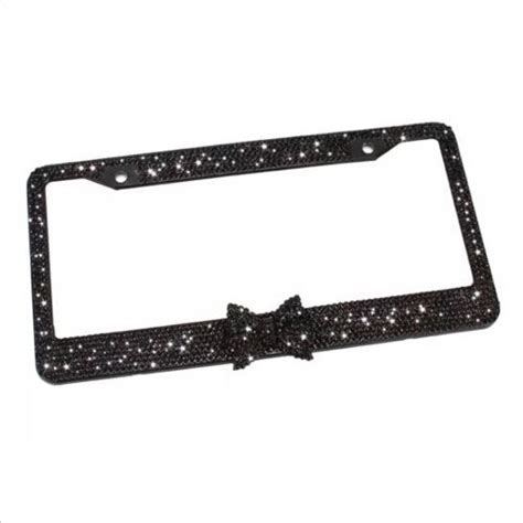 New Diamond Bling Glitter Crystal Rhinestone Metal License Plate Frame With Black Bow Tie Bonus