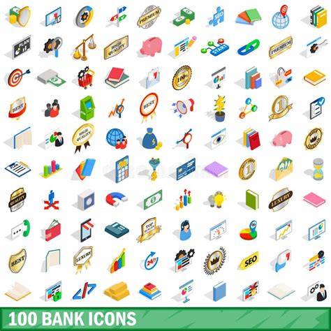 100 Bank Icons Set Isometric 3d Style Stock Vector Illustration Of