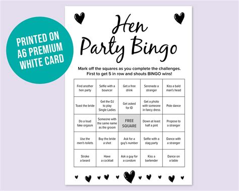 Hen Party Game Bingo Game Bridal Shower Games Bachelorette Party T Bride To Be Game