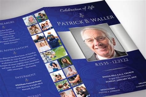 Blue Silver Legal Trifold Funeral Program Template For Canva Etsy