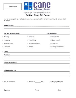 Fillable Online Patient Drop Off Form CARE Veterinary Center Fax