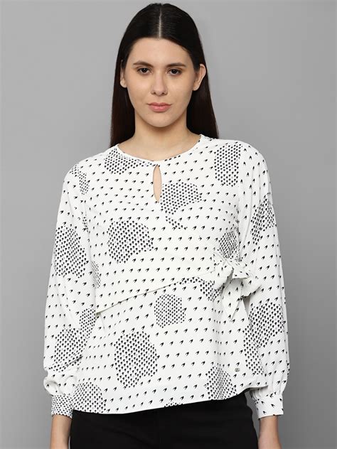 Buy Allen Solly Woman White And Black Print Keyhole Neck Top Tops For