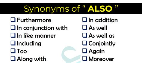Synonyms Of Also In English With Example Sentences