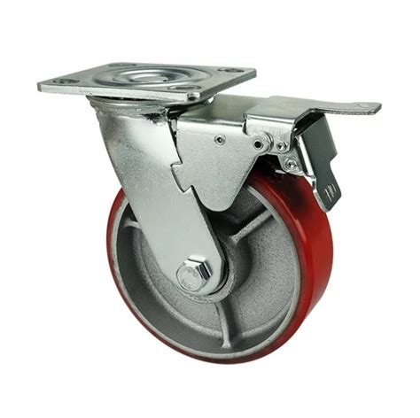 Roda Caster Troli Troly PU Merah 8 Inch Taiwan Heavy Duty Rem Kunci